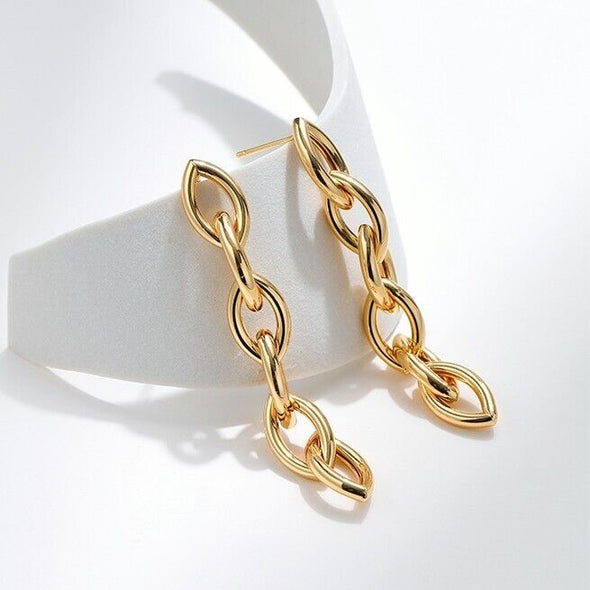 Gold Plated stud earrings, Link Drop earrings one pair JWDHJ75