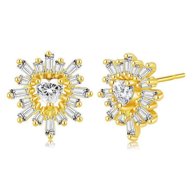 Gold Plated stud earrings, cubic zirconia earrings one pair JWDHJ14