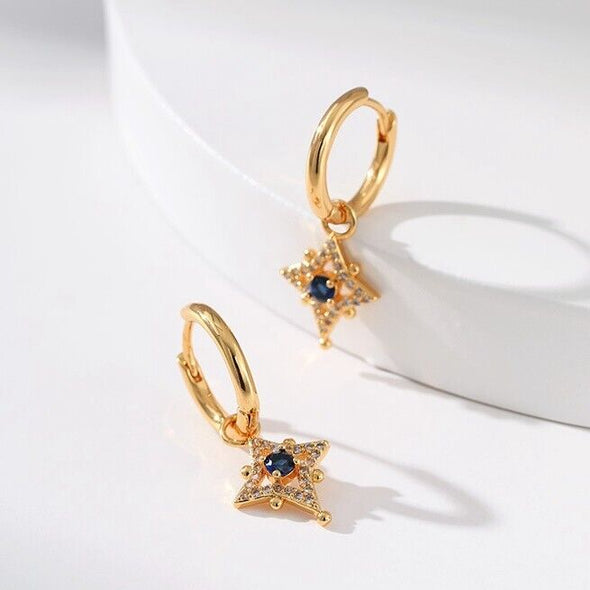 Gold Plated hoop earrings, star burst huggies earrings one pair JWDHJ56