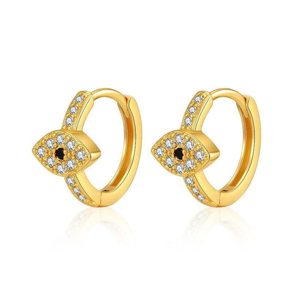 Gold Plated hoop earrings, evil eye CZ huggies earrings one pair JWDHJ46