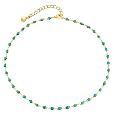Gold Plated chocke necklace, turquoise beads necklace 16"+2" JWDHJ10