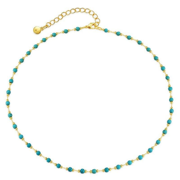 Gold Plated chocke necklace, turquoise beads necklace 16"+2" JWDHJ10