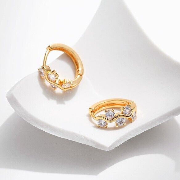 Gold Plated hoop earrings, CZ flower huggies earrings one pair JWDHJ73