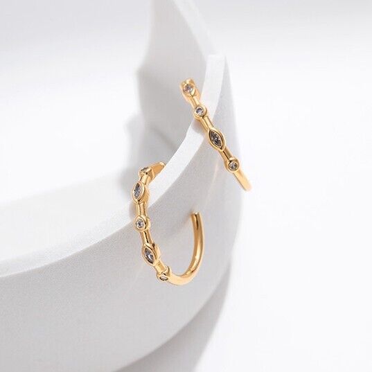 Gold Plated Half hoop earrings, CZ open hoop earrings one pair JWDHJ7l