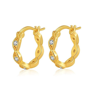 Gold Plated hoop earrings, round CZ twist huggies earrings one pair JWDHJ42
