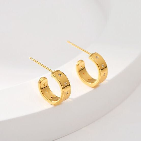 Gold Plated illusion stud earrings, CZ open hoop earrings one pair JWDHJ30