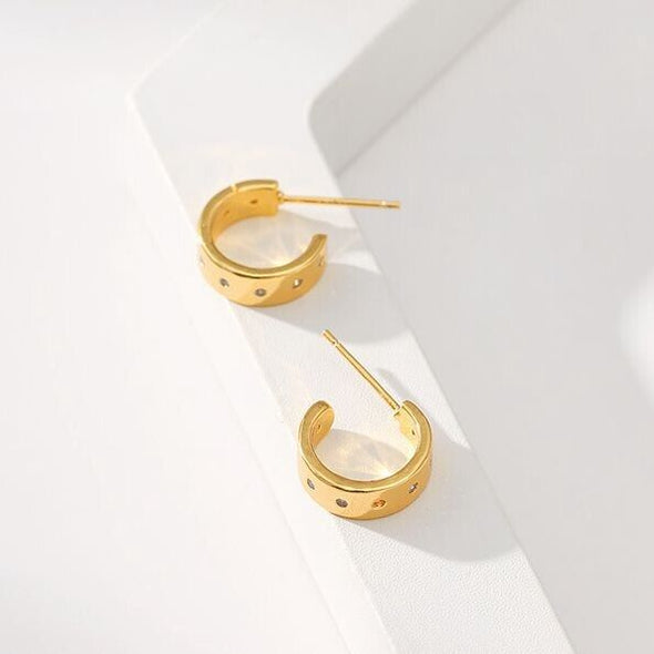 Gold Plated illusion stud earrings, CZ open hoop earrings one pair JWDHJ30