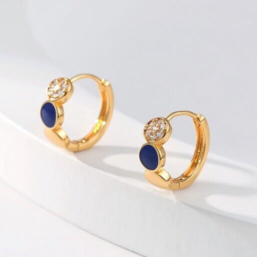 Gold Plated hoop earrings, CZ pave huggies earrings one pair JWDHJ67