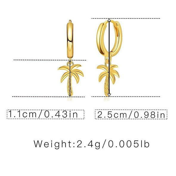 Gold Plated hoop earrings,  coconut tree huggies earrings one pair JWDHJ50