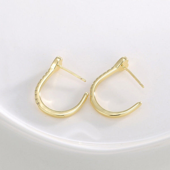 Gold Plated Illusion stud earrings, CZ pave open hoop earrings JWCY112