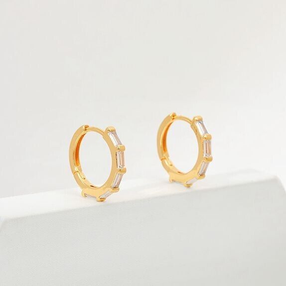 Gold Plated hoop earrings, round huggies earrings one pair JWDHJ33-clear