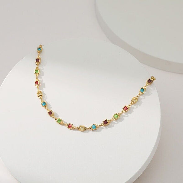 Gold Plated chocke necklace, Cubic zirconia beads necklace 16"+2" JWDHJ11