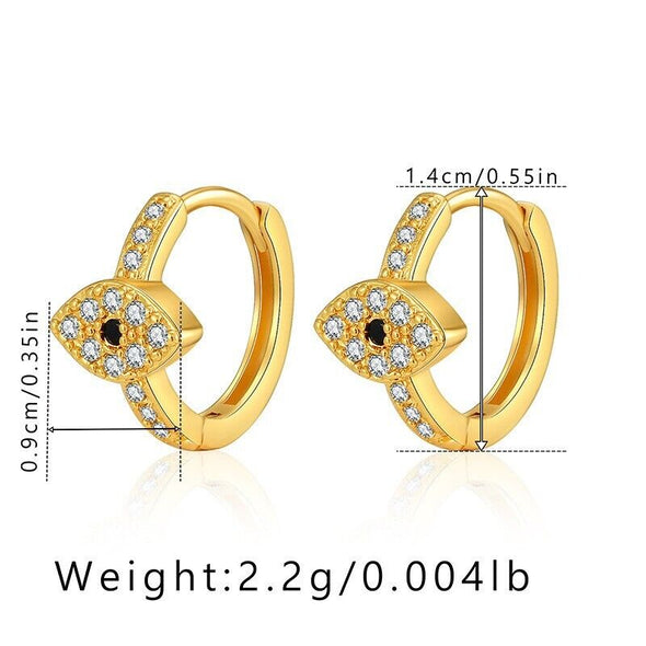 Gold Plated hoop earrings, evil eye CZ huggies earrings one pair JWDHJ46