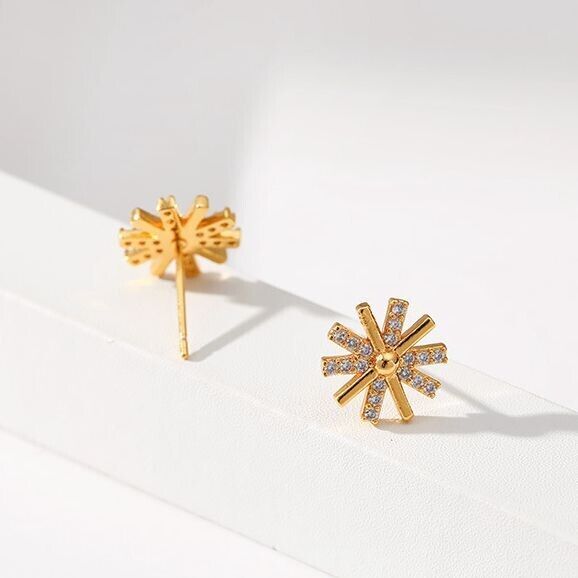 Gold Plated stud earrings, cubic zirconia earrings one pair JWDHJ29