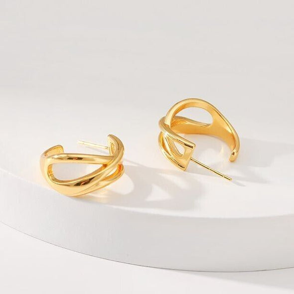 Gold Plated illusion stud earrings, open hoop earrings one pair JWDHJ32