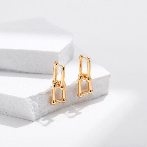 Gold Plated hoop earrings, link minimalist earrings one pair JWDHJ70
