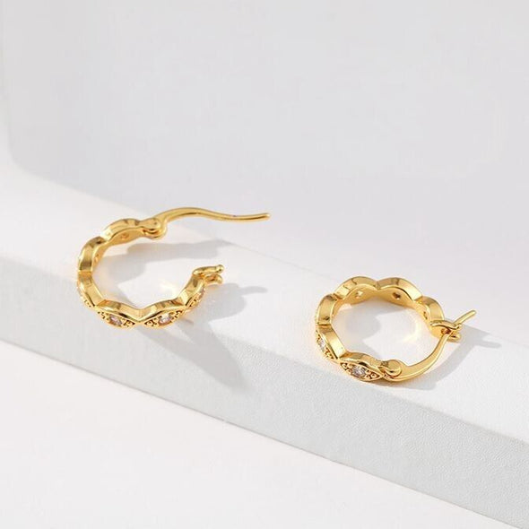 Gold Plated hoop earrings, round CZ twist huggies earrings one pair JWDHJ42
