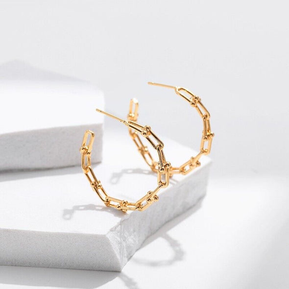 Gold Plated Half hoop earrings open link hoop earrings one pair JWDHJ72