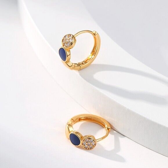 Gold Plated hoop earrings, CZ pave huggies earrings one pair JWDHJ67
