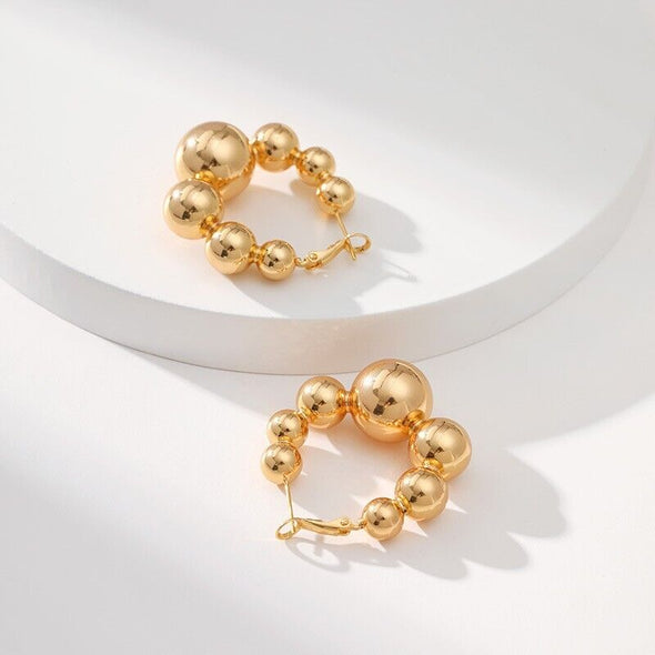 Gold Plated hoop earrings, big balls huggies earrings one pair JWDHJ51