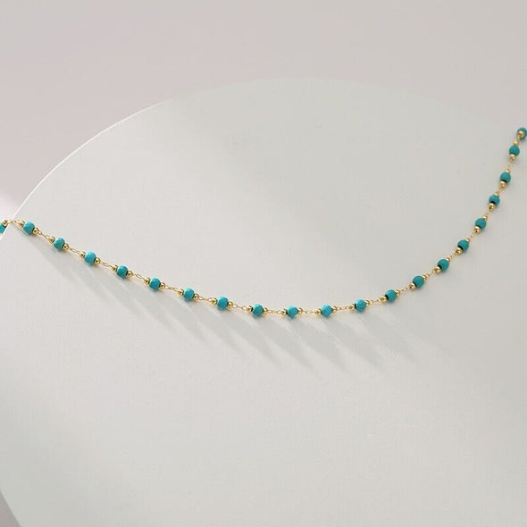 Gold Plated chocke necklace, turquoise beads necklace 16"+2" JWDHJ10