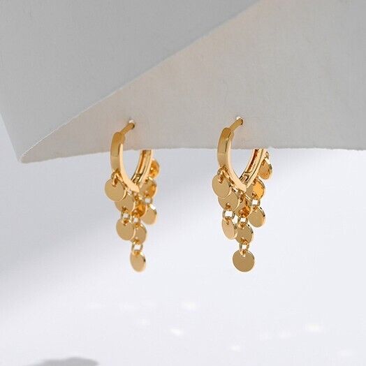 Gold Plated hoop earrings, Tassel Drop huggies earrings one pair JWDHJ76