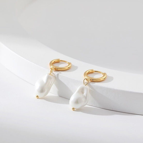 Gold Plated hoop earrings, baroque pearls huggies earrings one pair JWDHJ55