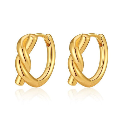 Gold Plated hoop earrings, round twist huggies earrings one pair JWDHJ28