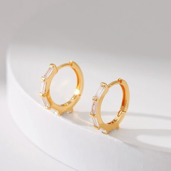 Gold Plated hoop earrings, round huggies earrings one pair JWDHJ33-clear