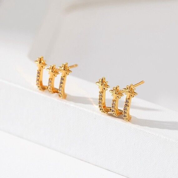 Gold Plated illusion stud earrings, CZ open hoop earrings one pair JWDHJ54