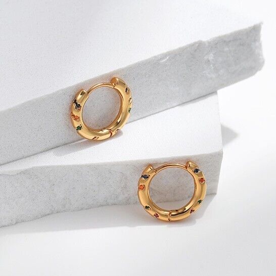 Gold Plated hoop earrings, CZ pave huggies earrings one pair JWDHJ65