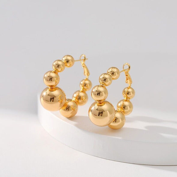 Gold Plated hoop earrings, big balls huggies earrings one pair JWDHJ51