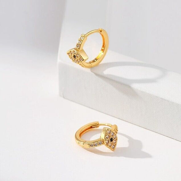 Gold Plated hoop earrings, evil eye CZ huggies earrings one pair JWDHJ46