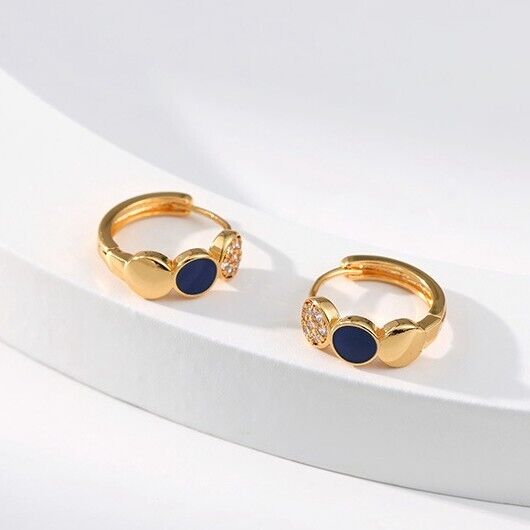 Gold Plated hoop earrings, CZ pave huggies earrings one pair JWDHJ67