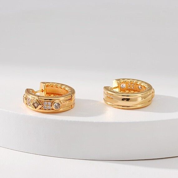 Gold Plated hoop earrings, CZ pave huggies earrings one pair JWDHJ59