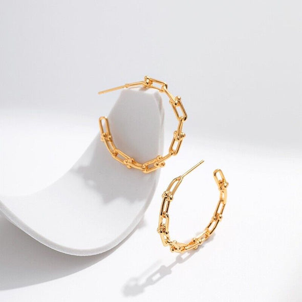 Gold Plated Half hoop earrings open link hoop earrings one pair JWDHJ72