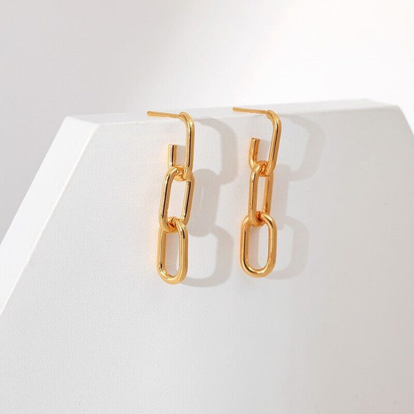 Gold Plated stud earrings, link minimalist earrings one pair JWDHJ69