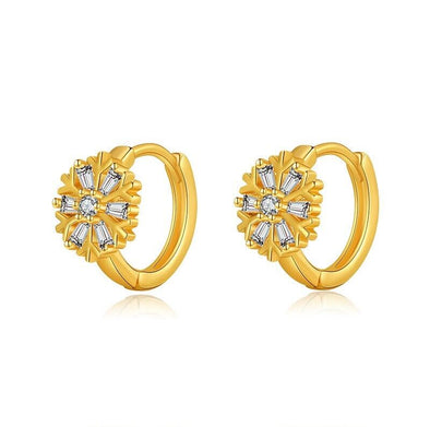 Gold Plated hoop earrings, round CZ Flower huggies earrings one pair JWDHJ39