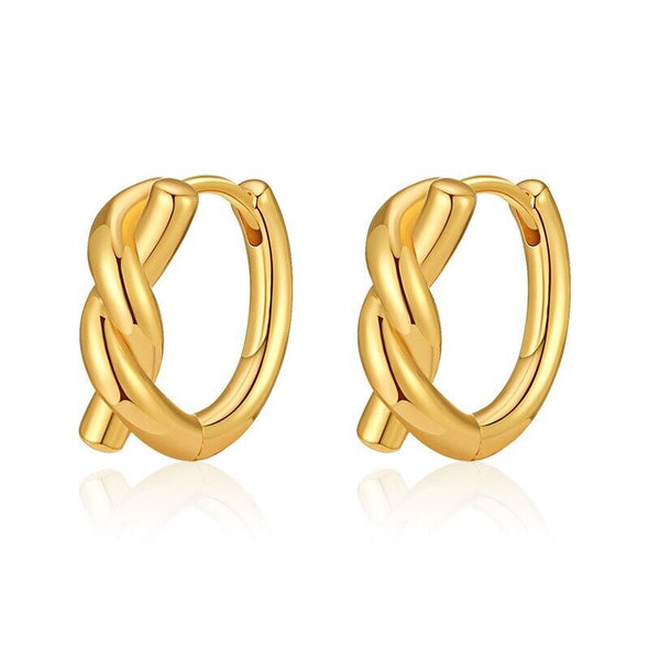 Gold Plated hoop earrings, round twist huggies earrings one pair JWDHJ28