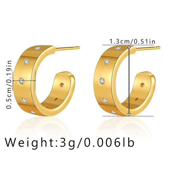 Gold Plated illusion stud earrings, CZ open hoop earrings one pair JWDHJ30