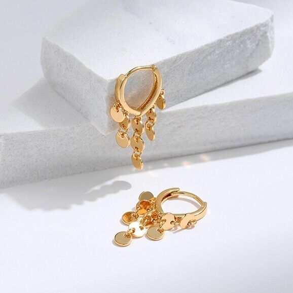 Gold Plated hoop earrings, Tassel Drop huggies earrings one pair JWDHJ76