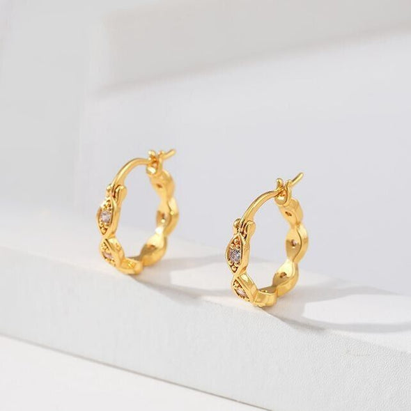 Gold Plated hoop earrings, round CZ twist huggies earrings one pair JWDHJ42