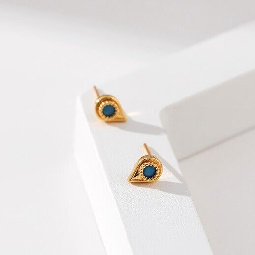 Gold Plated stud earrings, turquoise beads earrings one pair JWDHJ43