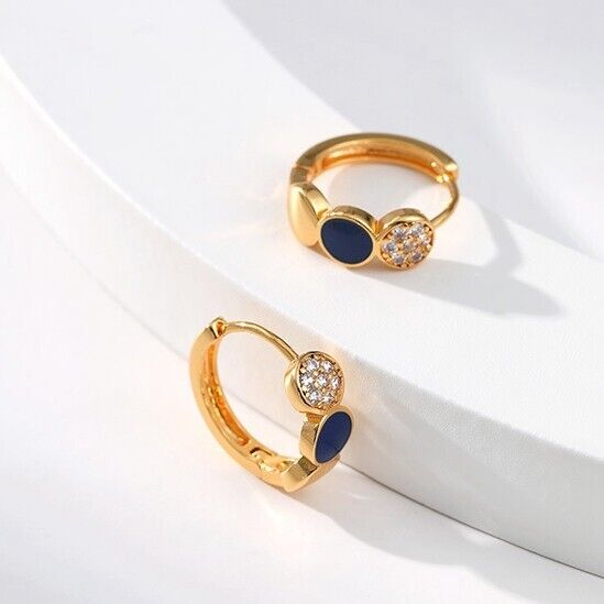 Gold Plated hoop earrings, CZ pave huggies earrings one pair JWDHJ67
