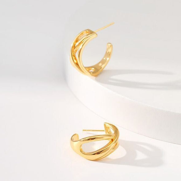 Gold Plated illusion stud earrings, open hoop earrings one pair JWDHJ32