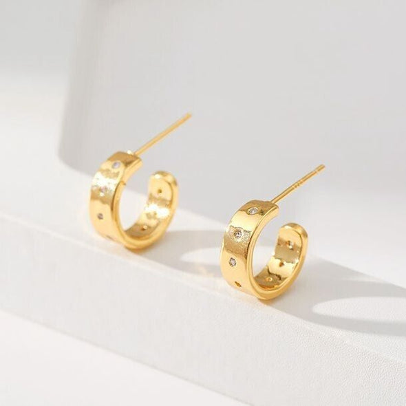 Gold Plated illusion stud earrings, CZ open hoop earrings one pair JWDHJ30