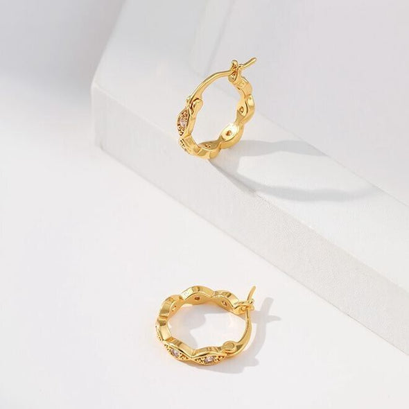Gold Plated hoop earrings, round CZ twist huggies earrings one pair JWDHJ42