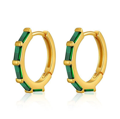 Gold Plated hoop earrings, round huggies earrings one pair JWDHJ33-Green