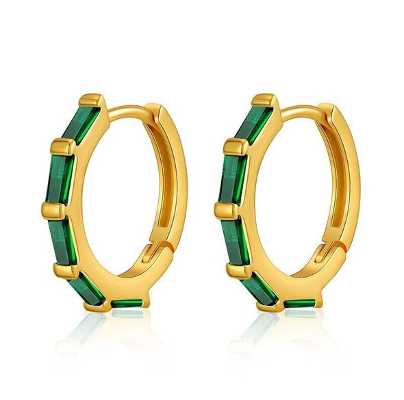 Gold Plated hoop earrings, round huggies earrings one pair JWDHJ33-Green