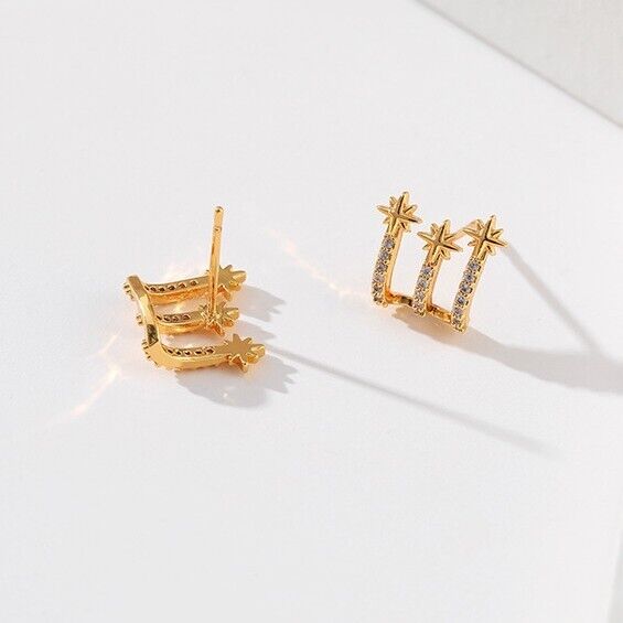 Gold Plated illusion stud earrings, CZ open hoop earrings one pair JWDHJ54